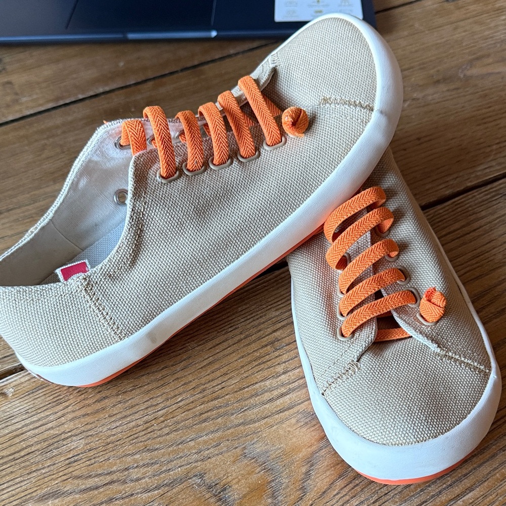 Camper Tan Sneakers with Orange Highlights